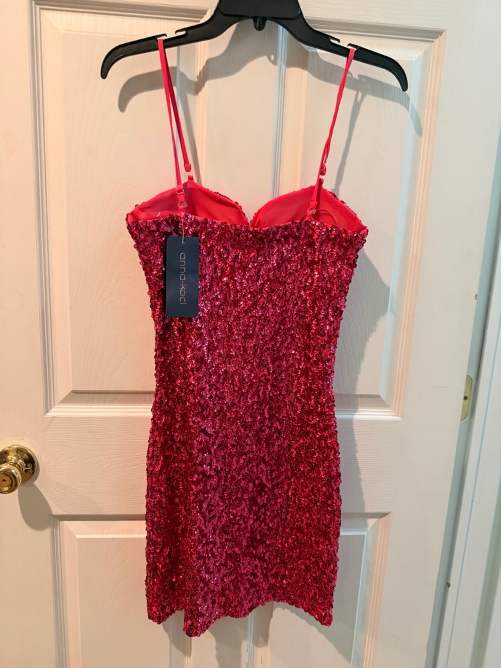 Sequined Fuchsia Mini Dress with Spaghetti Straps - Picture 2 of 2